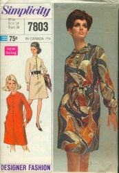7803 1968 DSGNR LINED BUTTON LS DRESS, BELT PATTERN 14 36